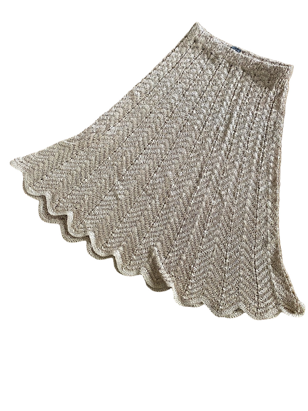 Eileen Fisher rare open work ribbon Vintage Beige Crochet Midi Skirt